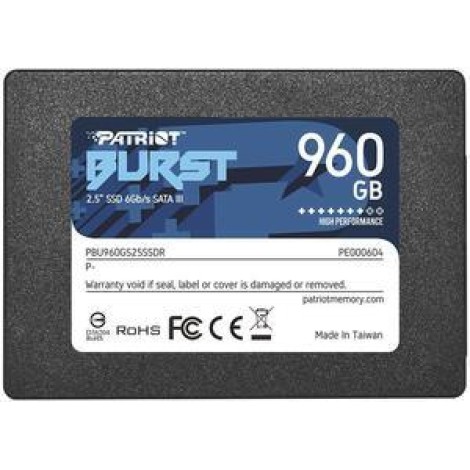 SSD|PATRIOT|Burst Elite|960GB|SATA 3.0|3D NAND|Write speed 320 MBytes/sec|Read speed 450 MBytes/sec|2,5