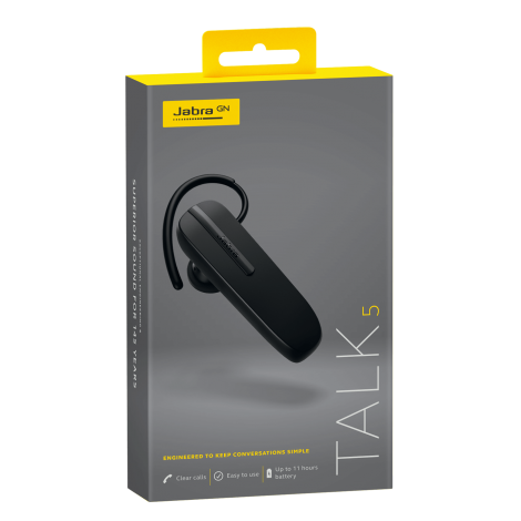 Jabra Talk 5 Volume control, 9.7 g, Black, Hands free device, 16.3 cm, 25.5 cm, 54.3 cm,