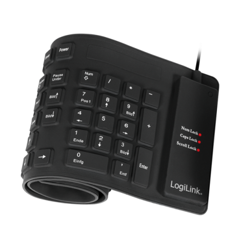 Logilink Flexible waterproof Keyboard USB + PS/2 ID0019A  Flexible keyboard, DE, Black