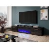 RTV cabinet ROVA with electric fireplace 190x37x48 cm black/black gloss
