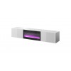 RTV cabinet SLIDE 200K with electric fireplace 200x40x37 cm all in gloss white