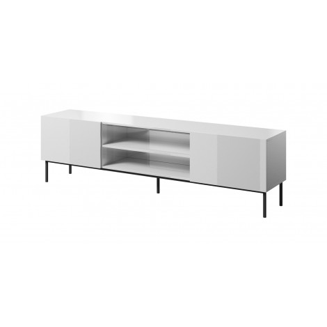 RTV SLIDE 200K cabinet on a black steel frame 200x40x57 cm all in gloss white