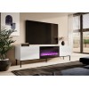 RTV SLIDE 200K cabinet with an electric fireplace on a black frame 200x40x57 cm all in white gloss
