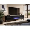 RTV cabinet SLIDE 200K with electric fireplace on black frame 200x40x57 cm all in gloss black