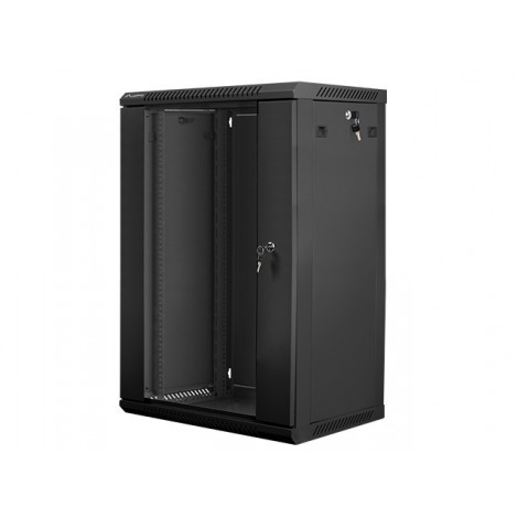 Szafa instalacyjna wisząca 19'' 18U 600X450mm czarna (drzwi      szklane)