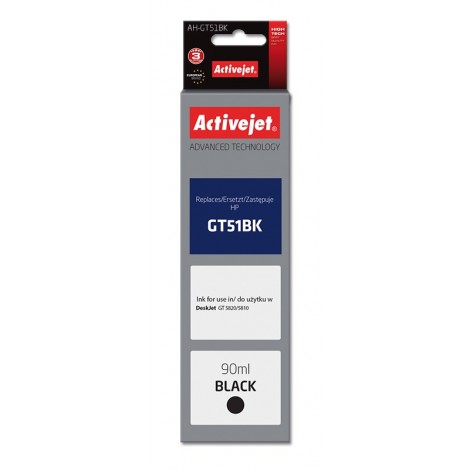 Activejet AH-GT51Bk ink (replacement for HP GT-51BK M0H57AE; Supreme; 90 ml; black)