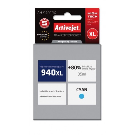 Activejet  AH-940CRX Ink Cartridge for HP Printer, Compatible with HP 940XL C4907AE;  Premium;  35 ml;  blue. Prints 80% more.