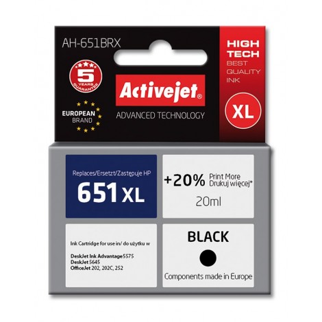 Activejet AH-651BRX ink (replacement for HP 651 C2P10AE; Premium; 20 ml; black)