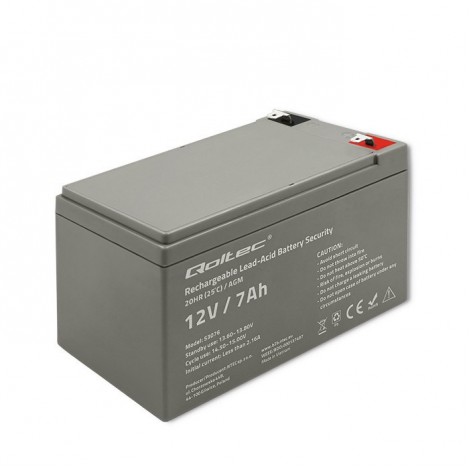 Qoltec 53076 AGM battery | 12V | 7Ah | max. 105A | Security