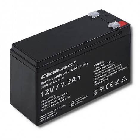 Qoltec 53062 AGM battery | 12V | 7.2 Ah | max 108A