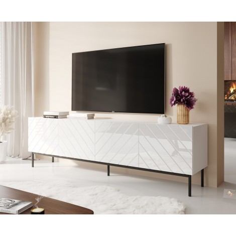 ABETO RTV cabinet on black steel frame 200x42x60 white/gloss white