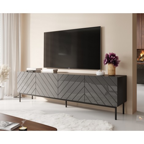 ABETO RTV cabinet on black steel frame 200x42x60 graphite/glossy graphite