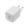 Ładowarka sieciowa, zasilacz GaN 2x USB-C PD 3.0 max. 65W, biała