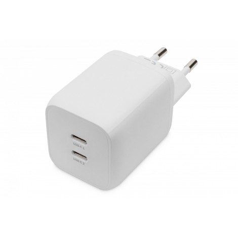 Ładowarka sieciowa, zasilacz GaN 2x USB-C PD 3.0 max. 65W, biała