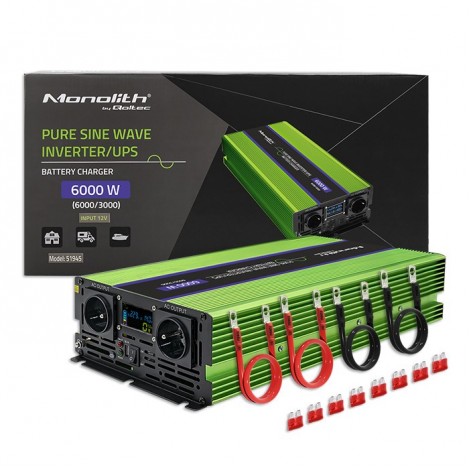 Przetwornica napięcia Monolith | ładowanie baterii | UPS | 3000W | 6000W | 12V na 230V | Czysty Sinus | LCD