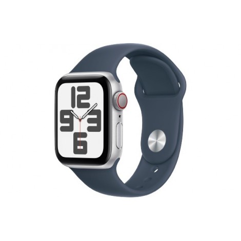 Watch SE GPS + Cellular, 40mm Koperta z aluminium w kolorze srebrnym z paskiem sportowym w kolorze sztormowego błękitu - M/L