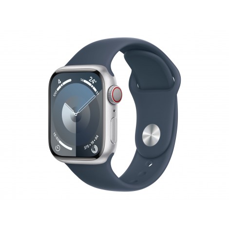 Apple Apple Watch Series 9 GPS + Cellular 41mm Silver Aluminium Case with Storm Blue Sport Band - S/M