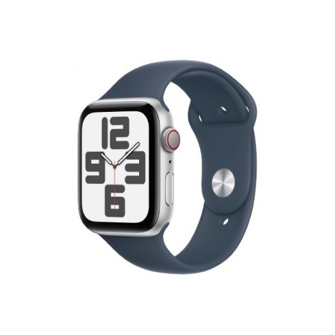 Watch SE GPS + Cellular, 44mm Koperta z aluminium w kolorze srebrnym z paskiem sportowym w kolorze sztormowego błękitu - S/M