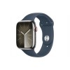 Watch Series 9 GPS + Cellular, 45mm Koperta ze stali nierdzewnej w kolorze srebrnym z paskiem sportowym w kolorze sztormowego błękitu - M/L