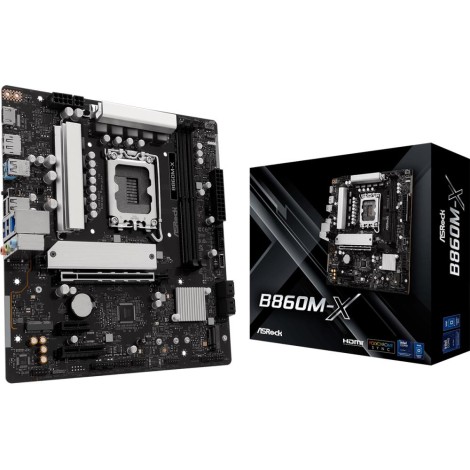 Mainboard|ASROCK|Intel B860 Express|LGA1851|Micro-ATX|Memory DDR5|Memory slots 2|1xPCI-Express 4.0 1x|1xPCI-Express 4.0 4x	|1xPCI-Express 4.0 16x|1xM.2|1xHDMI|1xDisplayPort|1xAudio-In|1xAudio-Out|1xMicrophone|2xUSB 2.0|3xUSB 3.2|1xUSB-C|1xRJ45|B860M-X
