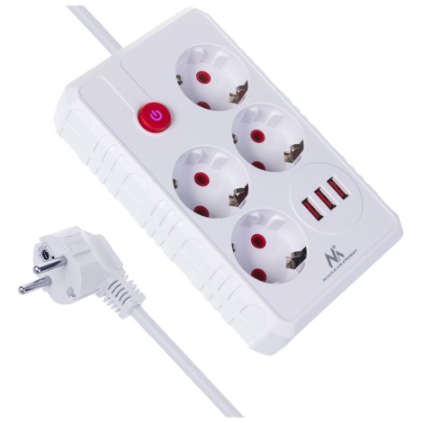 Maclean power strip, 4-socket extension cable + 3xUSB, 110-240V AC 50/60Hz, 2.1A max 2500W, 1.5m, white, MCE392 W