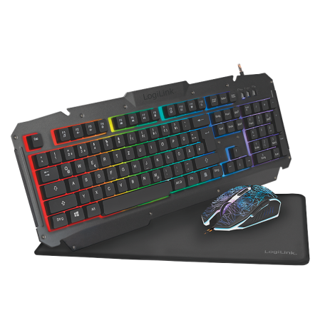 Logilink | Gaming-Set, keyboard, mouse and mouspad | ID0185 | Metal | Keyboard, Mouse and Pad Set | Wired | Mouse included | DE | Numeric keypad