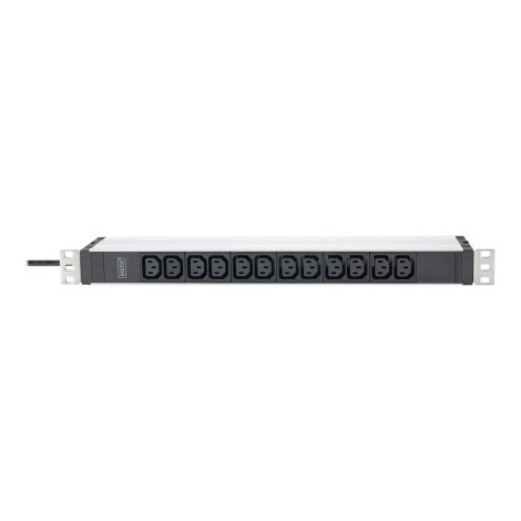 DIGITUS Socket strip with aluminum profile, 12-way, 2 m cable safety plug