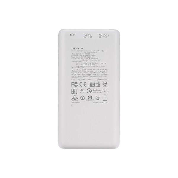 ADATA P20000QCD PowerBank 20000mAh White