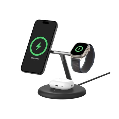 Belkin WIZ009VFBK-V2 - magnetic 3-in-1 wireless charging stand with Qi2 15W, black