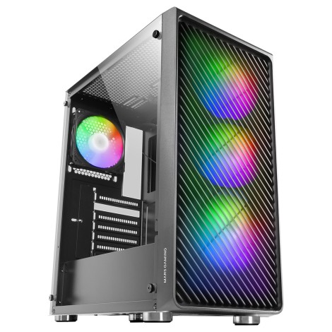 Mars Gaming MC-F Black, ATX Gaming Semitower, Full Tempered Glass Window, Metal-Mesh Front, 4x 120mm ARGB Fans
