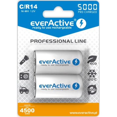 Rechargeable batteries everActive Ni-MH R14 C 5000 mAh Professional Line