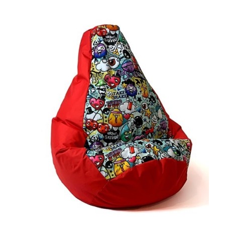 Sako bag pouffe Pear print red-graffiti XXL 140 x 100 cm