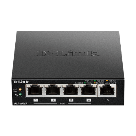 D-Link | Switch | DGS-1005P | Unmanaged | Desktop | Gigabit Ethernet (copper) ports quantity 5 | Power over Ethernet (PoE) ports quantity 4 | Power supply type External