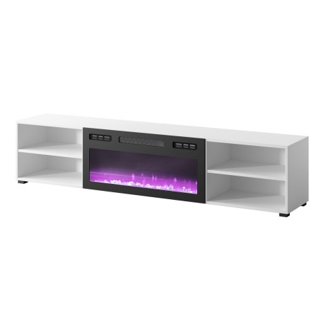 RTV cabinet POLO 180x33x39 white + fireplace black