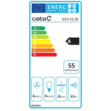 CATA | Hood | GCX 53 SD | Canopy | Energy efficiency class A | Width 53 cm | 750 m³/h | Touch Control | LED | Stainless steel/Gray glass