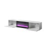 RTV cabinet SLIDE 200K with electric fireplace 200x40x37 cm all in gloss white