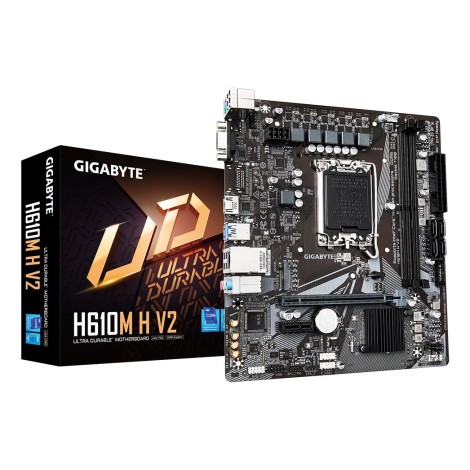 Mainboard|GIGABYTE|Intel H610|LGA1700|Micro-ATX|Memory DDR5|Memory slots 2|1xPCI-Express 3.0 1x|1xPCI-Express 4.0 16x|1xM.2|1x15pin D-sub|1xHDMI|4xUSB 2.0|2xUSB 3.2|1xPS/2|1xRJ45|3xAudio port|H610MHV21.0