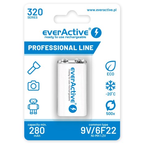 Rechargeable batteries everActive Ni-MH 6F22 9V 320 mAh Professional Line