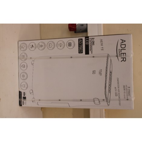 SALE OUT. Adler AD 7863 2-in1 Air Dehumidifier & Air purifier LED (compressor), White | Adler | 2-in1 Air Dehumidifier and Air purifier | AD 7863 | Power 420 W | Suitable for rooms up to 140 m³ | Water tank capacity 6.5 L | White | DAMAGED PACKAGING