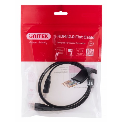 UNITEK 2.0 4K60HZ FLAT 1M C11063BK-1M HDMI cable 1 m HDMI Type A (Standard) Black