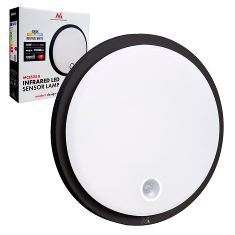 Maclean LED lamp with motion sensor, PIR sensor, black, 10W, IP65, 1000lm, neutral color, MCE525 B