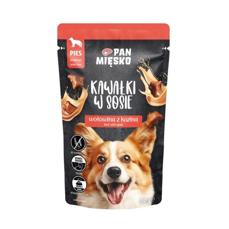 PAN MIĘSKO Pieces in sauce Beef with goat - wet dog food - 150g