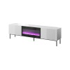 RTV SLIDE 200K cabinet with an electric fireplace on a black frame 200x40x57 cm all in white gloss