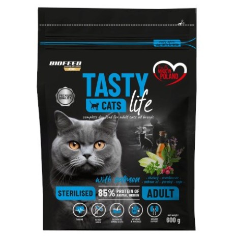 BIOFEED Tasty Cats Life Sterilised Salmon - dry cat food - 600g