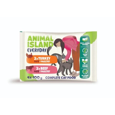 ANIMAL ISLAND wołowina/indyk saszetki dla kota 4x100g