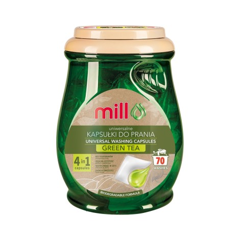 MILL ECO 2k universal 2-in-1 green tea laundry capsules, 70 capsules (bulk pack of 4)