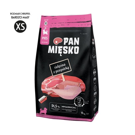 PAN MIĘSKO Veal with quail XS - dry food for puppies - 9kg