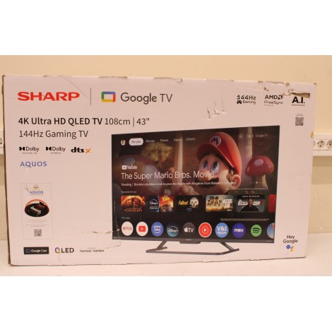 SALE OUT. Sharp 43HR7265E | 43 | Smart TV | Google TV | Black | DAMAGED PACKAGING
