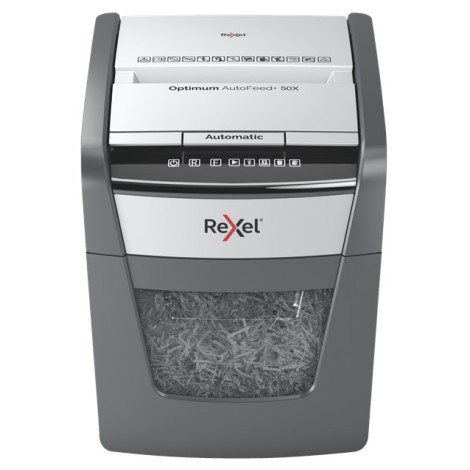 Rexel Optimum AutoFeed+ 50X paper shredder Cross shredding 55 dB 22 cm Black, Grey