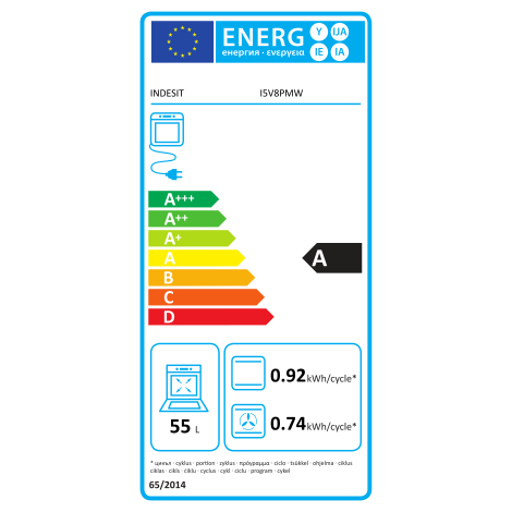 INDESIT Cooker | I5V8PMW | Hob type Ceramic | Oven type Electric | White | Width 50 cm | Depth 60 cm | 55 L